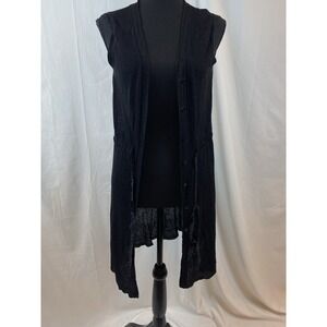 Eileen Fischer‎ Long Black Lightweight Knit Sleeveless Cardigan Women's Size XS